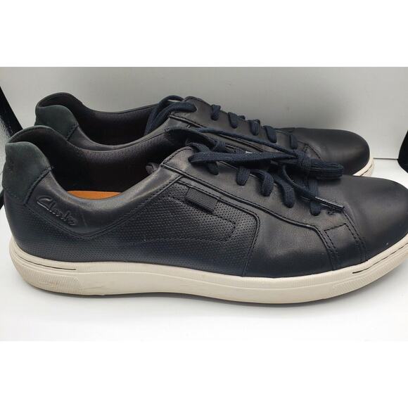 Clarks Mens Mapstone Lace Leather Sneaker in Black, Size 11M EUC - Picture 1 of 7